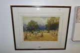 Harvesting near kings mills by Harold Gresley, 1913, watercolour on paper, sold Jun 2023