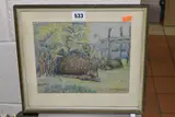 Hedgehogs and fearns' by Winifred Joan Ophelia Gorden Bell, 1963, watercolour on paper, sold Jun 2023