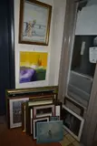 to include an unsigned abstract oil on box canvas, approximate size 51cm by Pictures And Prints Etc, oil, sold Jun 2023