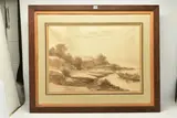A river landscape by Alphonse Legros, 1880, ink and sepia, sold Jun 2023