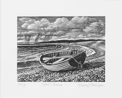 Chesil Beach by Howard Phipps, Wood engraving, sold Jun 2023