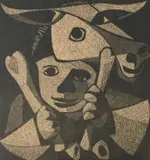 Ass and ManSigned by Roderic Barrett, Wood engraving, sold Jun 2023