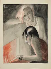 The Warmth of the Fire by Dorte Clara Dodo Burgner, watercolor, sold Mar 2023