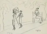 Promenading on a Rainy Day by Dorte Clara Dodo Burgner, drawing, offered Mar 2023