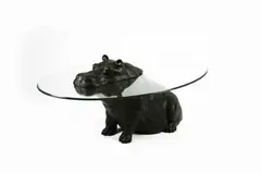 Cheeky Hippopatinated bronze and glass limited edition table by Mark Stoddart, bronze and glass, sold Mar 2023