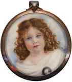 Portrait miniature of a young girl by Hannah Myers, oil, sold Mar 2023