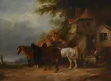 A halt at an inn Signed and dated William Shayer 1871 (lower right) Oil on canvas 46.4 x 61.5cm; 18¼ x 24¼in by William Shayer, Oil on canvas, offered Mar 2023