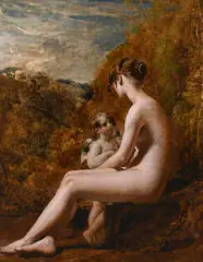 Venus and Cupid in a landscapeOil by William Etty, Oil on board, laid on card, sold Mar 2023