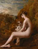 Venus and Cupid in a landscapeOil by William Etty, Oil on board, laid on card, sold Mar 2023