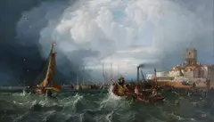 Fishing boats in choppy waters at PortsmouthSigned and dated James Webb/May by James Webb, Oil on canvas, offered Mar 2023