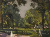 Elegant figures in a park by David S. Neave, Oil on panel, sold Mar 2023