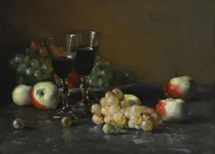Still life with apples by Victor Lecomte, Oil on canvas, sold Mar 2023