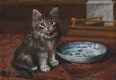 The Kitten has had the cream by Wilson Hepple, Oil on canvas board, sold Mar 2023