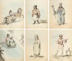 An album containing 41 sketches of French and Russian by Robert Ker Porter, Watercolour, and pen and black ink, sold Mar 2023