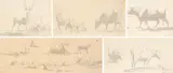 Study of two stags by Robert Hills, ink, offered Mar 2023