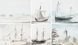 Sailors pulling a two-master to shore by Captain John Durrant, ink, sold Mar 2023