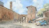 View of a town square by Emilio Boggio, Gouache, sold Mar 2023