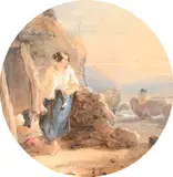 A highland fisherman's home by John Mole, Pencil and watercolour heightened with white, roundel, offered Mar 2023