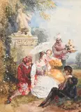 Fête champêtre Watercolour and bodycolour heightened with gum arabic 15.5 x 11.5cm; 6 x 4½in by David Cox Jnr., Watercolour and bodycolour heightened with gum arabic, sold Mar 2023
