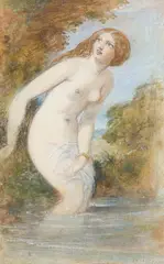 Female nude bathing in a river by William Edward Frost, Pencil, watercolour and bodycolour, sold Mar 2023