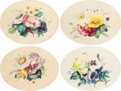A posy of flowers with old roses by Thomas Holland, pencil and watercolour, offered Mar 2023