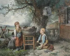 Domestic choresSigned M ten Kate by Mari ten Kate, Watercolour, sold Mar 2023