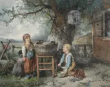 Domestic choresSigned M ten Kate by Mari ten Kate, Watercolour, sold Mar 2023