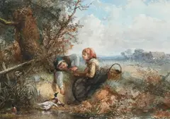 Feeding the ducksSigned Mari ten Kate by Mari ten Kate, Watercolour heightened with bodycolour, sold Mar 2023