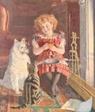 In the firelight glow by Augustus Jules Bouvier Nws, Pencil and watercolour, offered Mar 2023