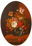 Vase of Summer flowers, a pair by Continental School, oil on panel, sold Dec 2014