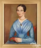 folk portrait of Mary Ann Bassett by Jonas Welch Holman, oil on canvas, sold Sep 2024