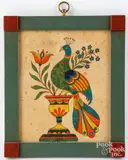 fraktur drawing of a peacock by David Y. Ellinger, watercolor, sold Jul 2024