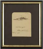 WORLD WAR II / WWII ERA SKETCH OF A BATTLE SHIP by Anton Otto Fischer, pen and ink on paper, sold Aug 2025