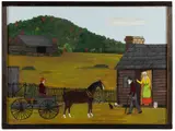 FOLK ART , BUY ABOUT A PECK HEZZAKIAH PAINTING by Essie Ward, oil on board, sold Aug 2025