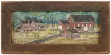 FOLK ART FARM SCENE LANDSCAPE PAINTING by Dolores Hackenberger, oil on canvas, sold Aug 2025