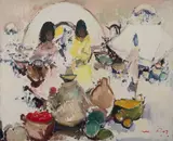 Indonesian Market by Louis van der Pol, oil on canvas (unstretched), sold Sep 2020