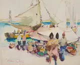 Indonesian Boats by Louis van der Pol, oil on canvas (unstretched), sold Sep 2020