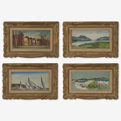 Group, four (4) outdoor scenes by Felicie Waldo Howell, oil on canvas board, sold Sep 2020