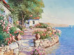 House By Sea by Charles Zhan, oil on canvas (unstretched), sold Sep 2020