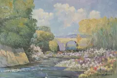 Flowing Water by Charles Zhan, oil on canvas (unstretched), sold Sep 2020
