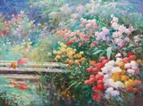 Flower Pond by Ming Feng, oil on canvas (unstretched), sold Sep 2020