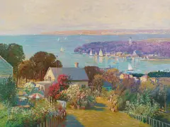 Morning Sail by the Lighthouse by Ming Feng, oil on canvas (unstretched), sold Sep 2020