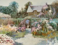 Archway in the Garden by Ming Feng, oil on canvas (unstretched), sold Sep 2020