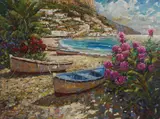 Beached Boats by Marko Mavrovich, oil on canvas, sold Sep 2020