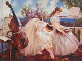 Ballerinas by Jason He, oil on canvas (unstretched), sold Sep 2020