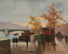 Left bank by Henri Schaeffer, oil on canvas (unstretched), sold Sep 2020