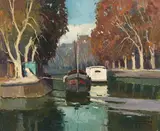 Bateau sur la Seine by Maurice Martin, oil on canvas (unstretched), sold Sep 2020