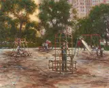 Play Ground by Wendell Hall, oil on burlap (unstretched), sold Sep 2020