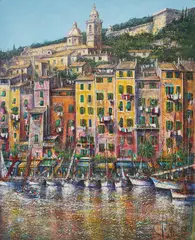 Porto Venere Italy by Guy Dessapt, oil on canvas (unstretched), sold Sep 2020