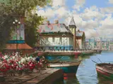 Flower Market Barge by Pierre Latour, oil on canvas (unstretched), sold Sep 2020